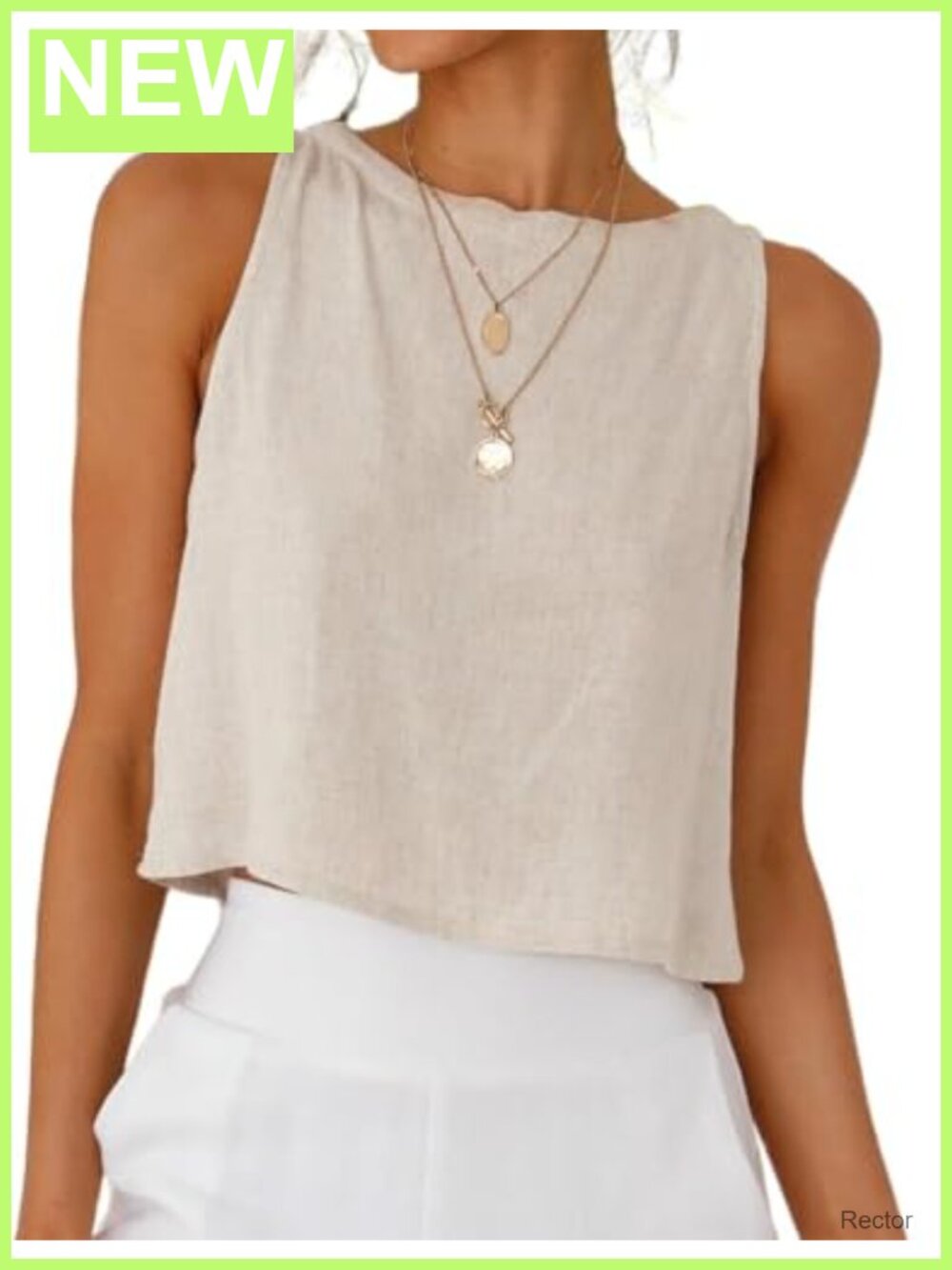 Womens Linen Crop Tank Top Sleeveless Summer Casual Loose Fit